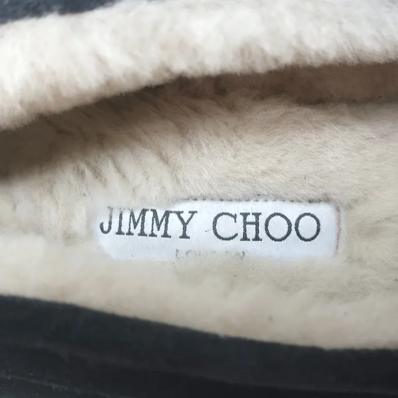 Jimmy Choo Deanna Mocassins à Pompon en Suède Noir avec Garniture en Cristal et Doublure en Agneau Taille 39