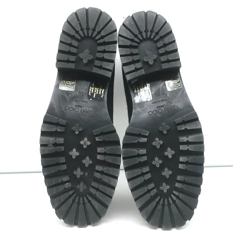 Jimmy Choo Deanna Mocassins à Pompon en Suède Noir avec Garniture en Cristal et Doublure en Agneau Taille 39