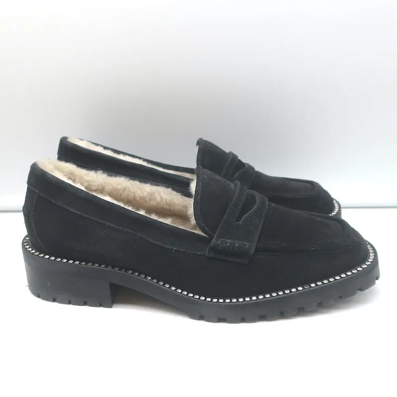 Jimmy Choo Deanna Mocassins à Pompon en Suède Noir avec Garniture en Cristal et Doublure en Agneau Taille 39