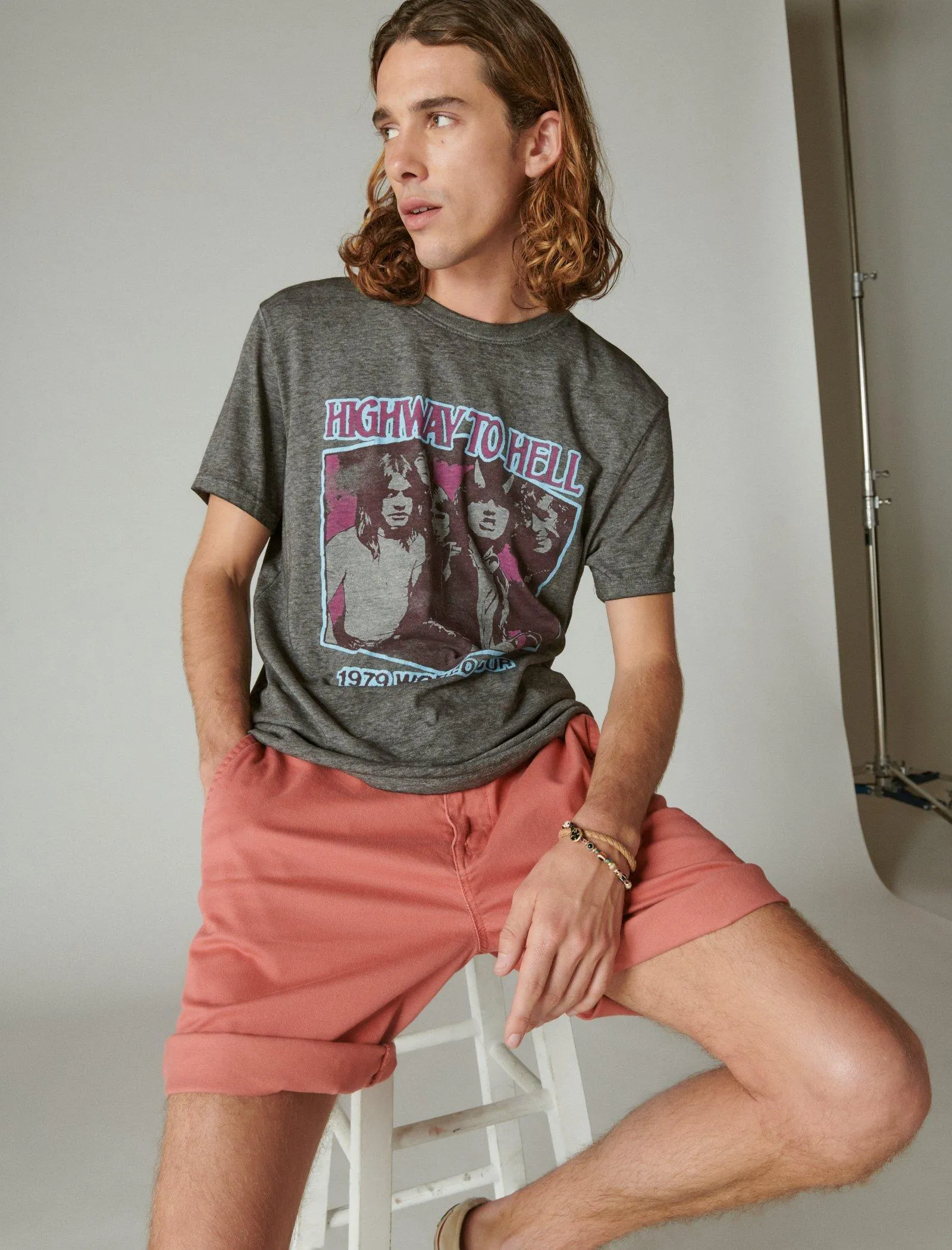 Lucky Brand T-shirt AC/DC Highway To Hell Corbeau Lucky Brand