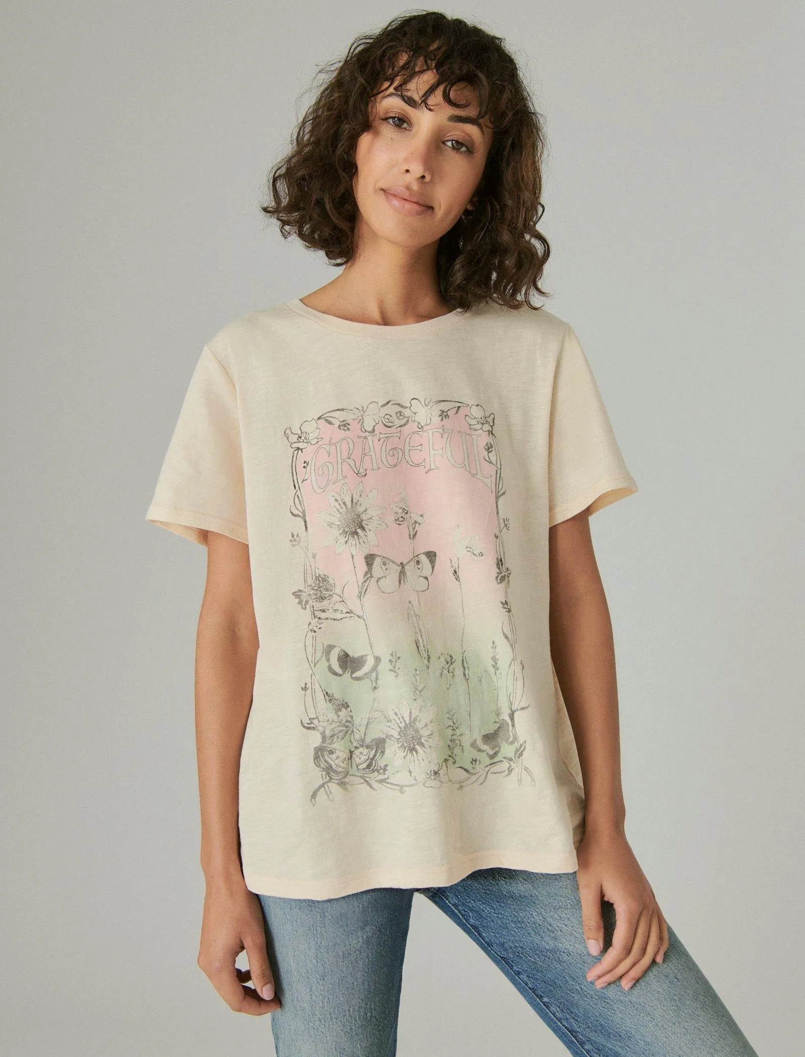 Lucky Brand Grateful Classic Crew Tee Vanille Crème Lucky Brand