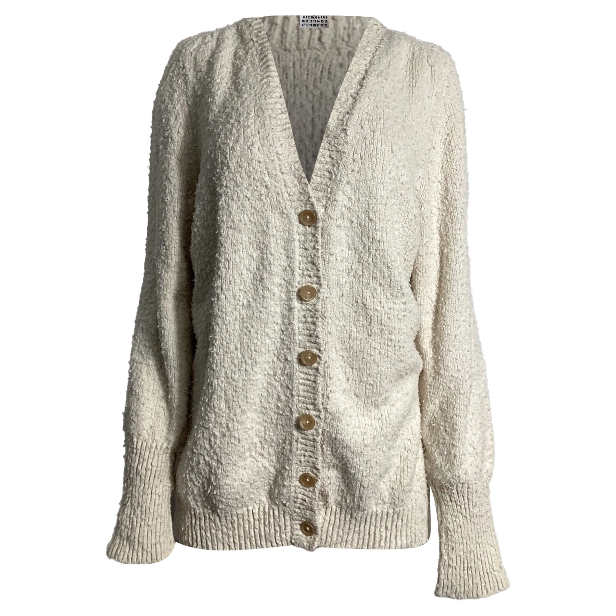 Cardigan tricoté effet bouloche en coton crème Maison Margiela