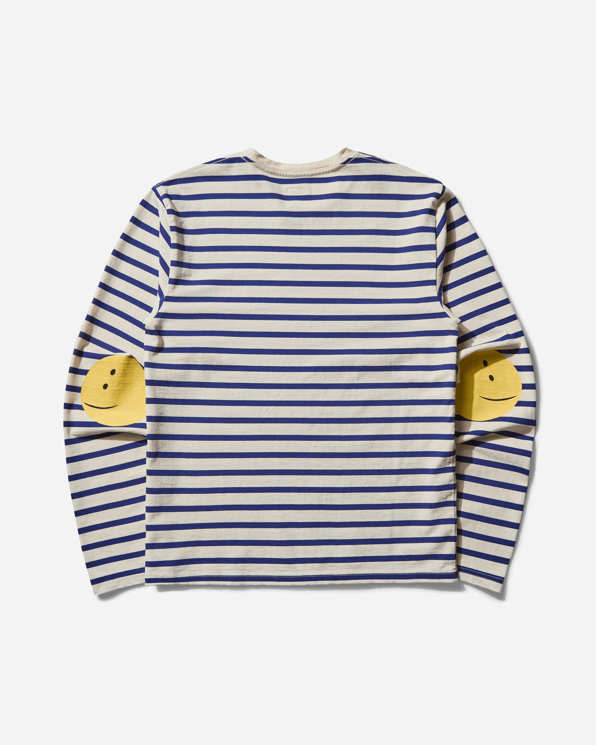 T-shirt à manches longues rayé pour homme (Patch arc-en-ciel profil) Écru / Bleu