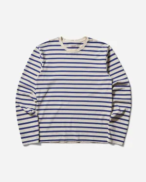 T-shirt à manches longues rayé pour homme (Patch arc-en-ciel profil) Écru / Bleu