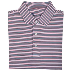Polo de Performance Mulligan Stripe - Bleu Fumée/Salsa