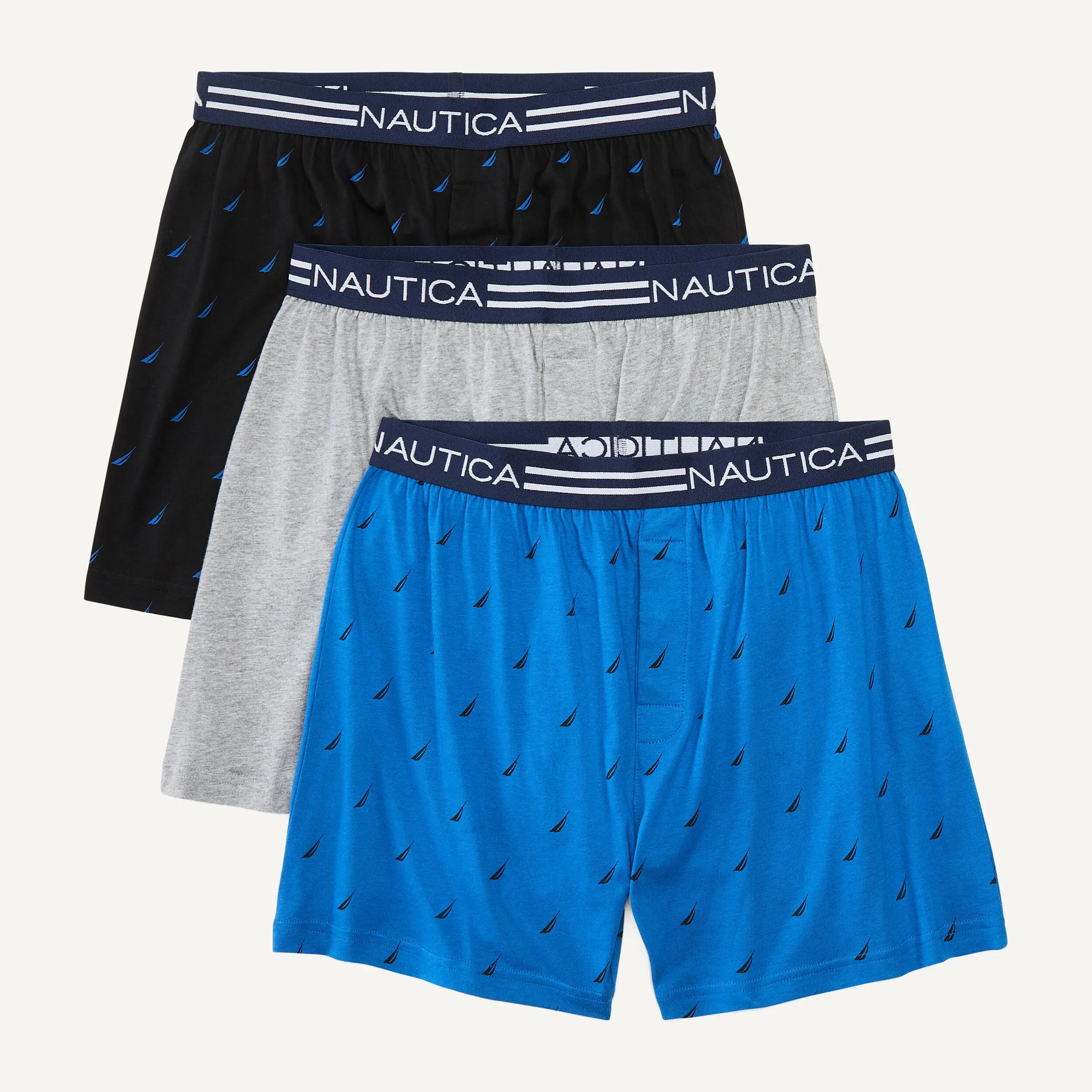 Nautica Caleçons Homme Uni en Maille, Lot de 3