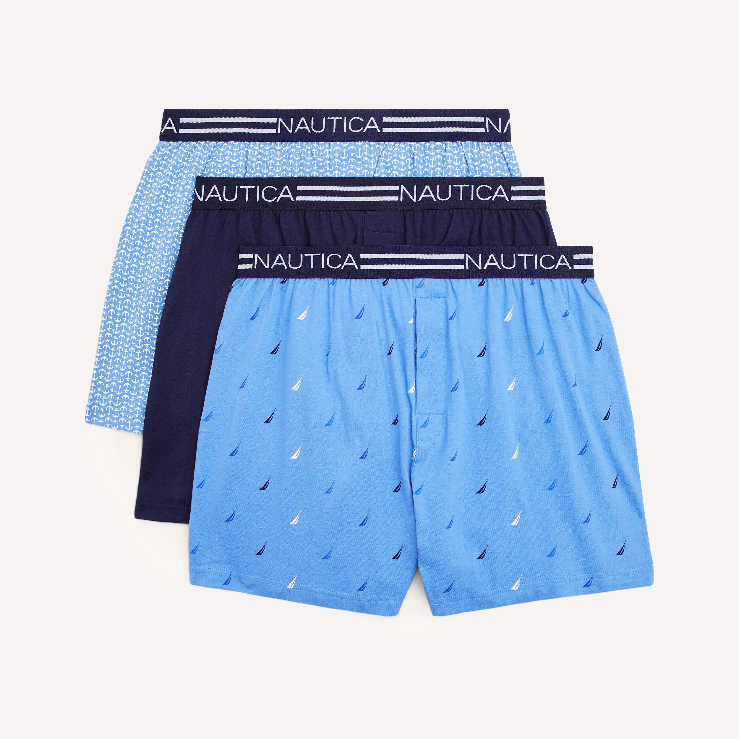 Nautica Caleçons Homme Uni en Maille, Lot de 3