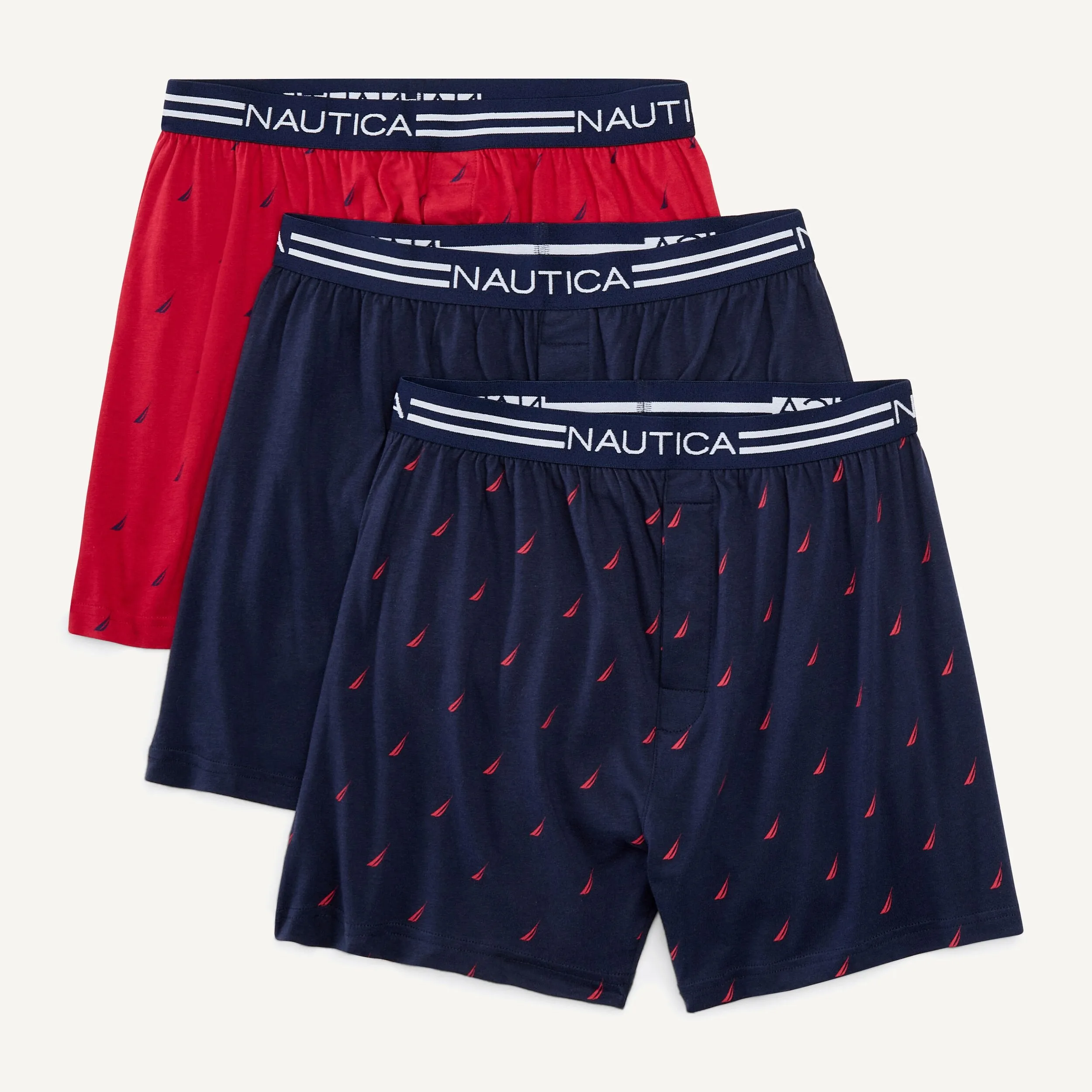 Nautica Caleçons Homme Uni en Maille, Lot de 3