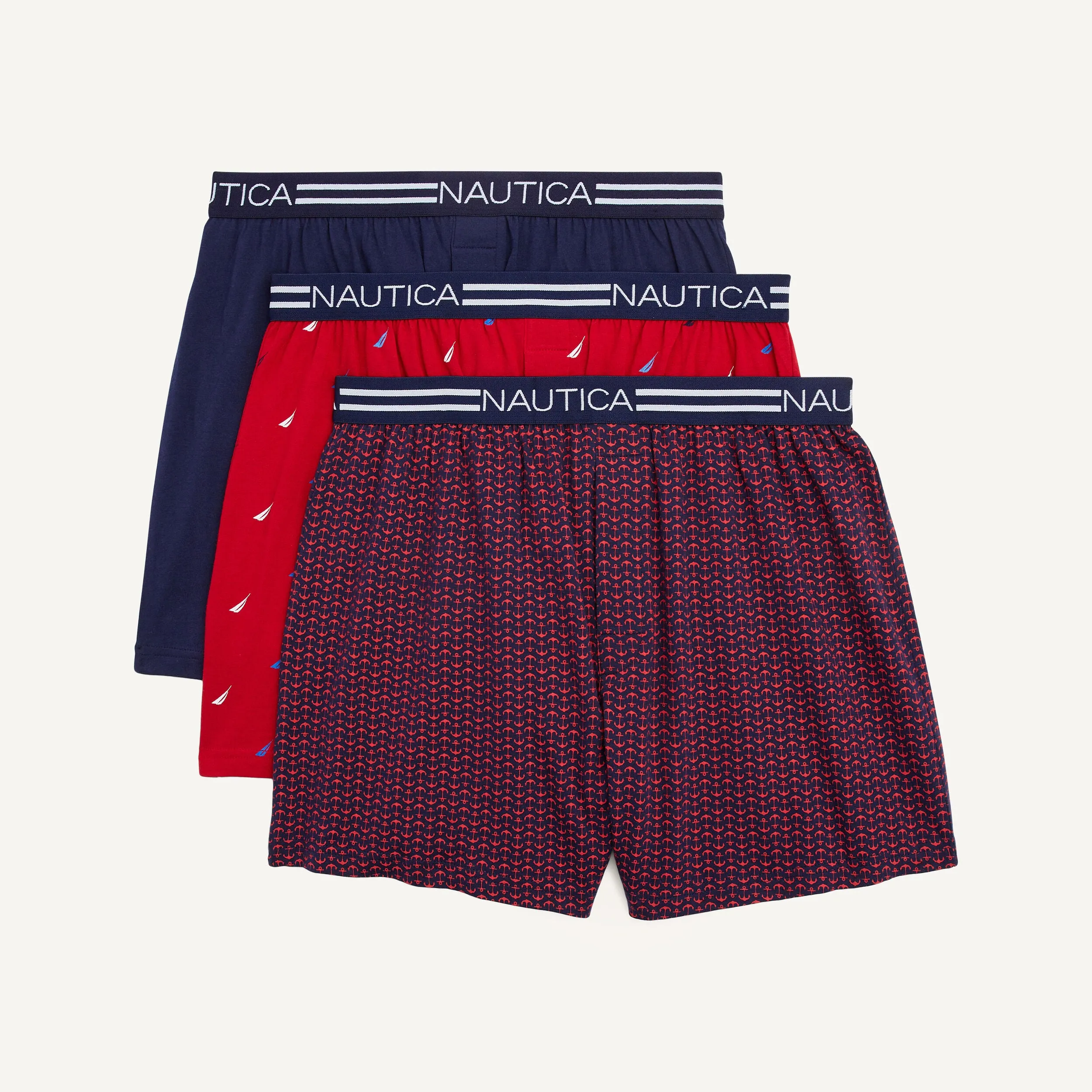 Nautica Caleçons Homme Uni en Maille, Lot de 3