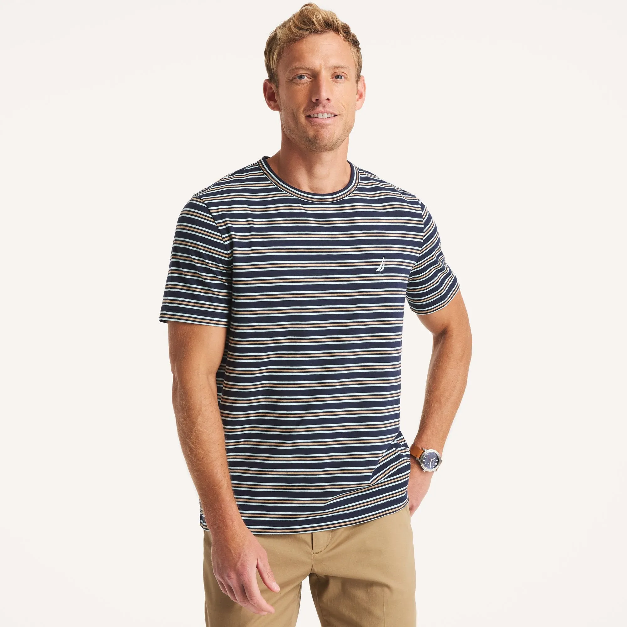 T-shirt à col rond rayé pour homme Nautica