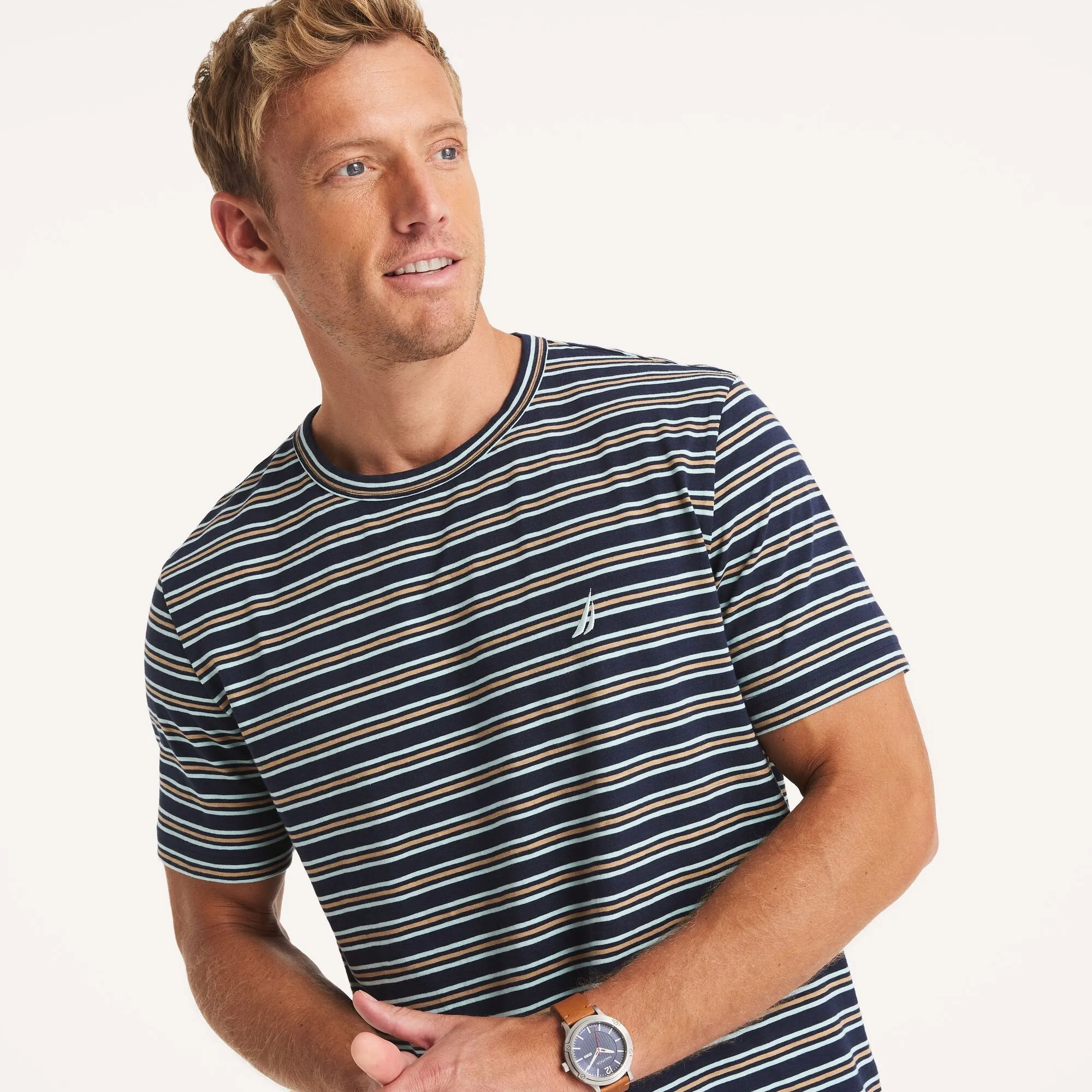 T-shirt à col rond rayé pour homme Nautica