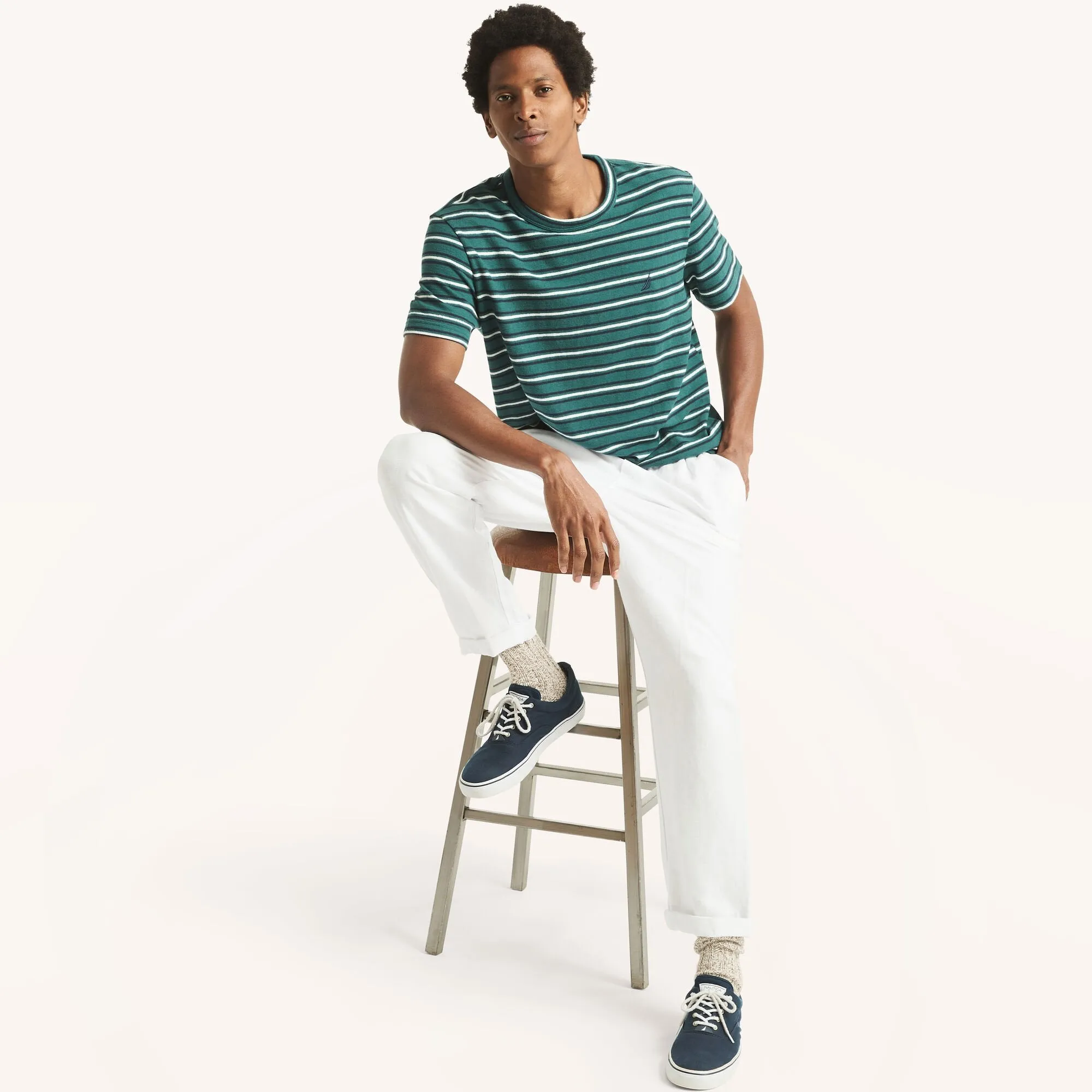 T-shirt à col rond rayé pour homme Nautica