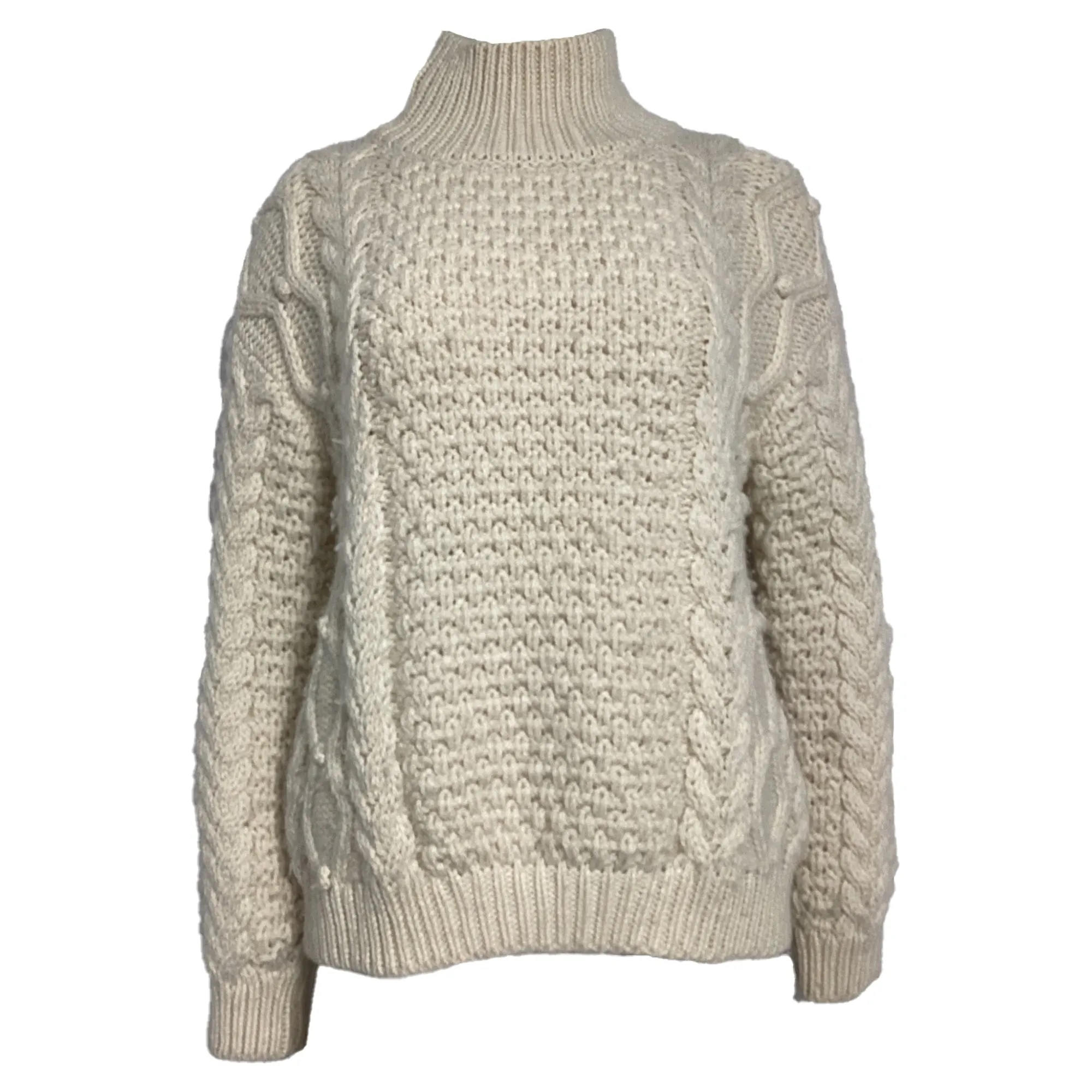 Pull col roulé en laine crème à motif câble Hawthorne de Nili Lotan