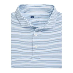 Polo en piqué performant à rayures jumelées - Bleu Lichen