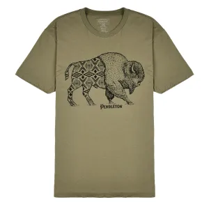 T-shirt graphique Pendleton Jacquard Bison Vert olive clair / Noir