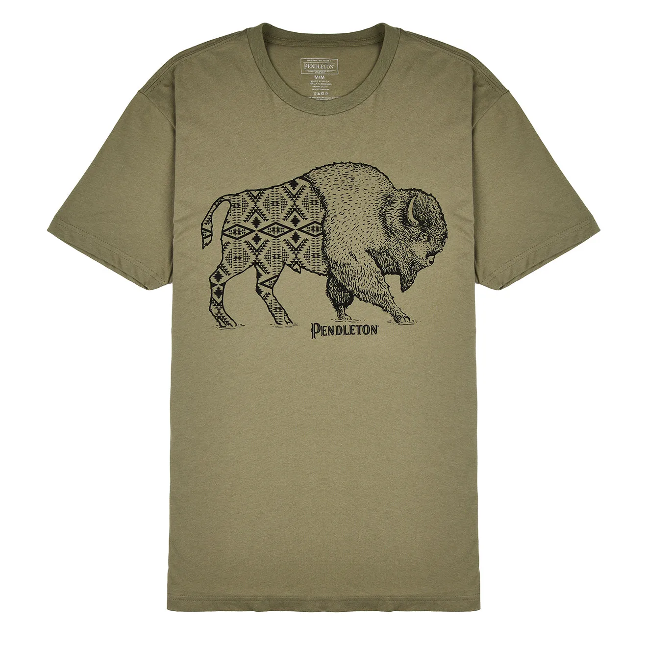 T-shirt graphique Pendleton Jacquard Bison Vert olive clair / Noir