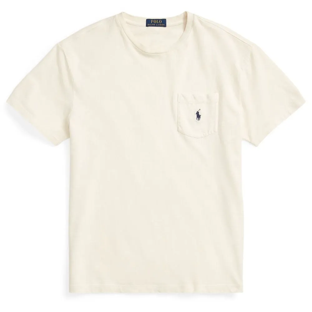 Polo Ralph Lauren T-shirt classique à poche en coton-lin Crème parchemin