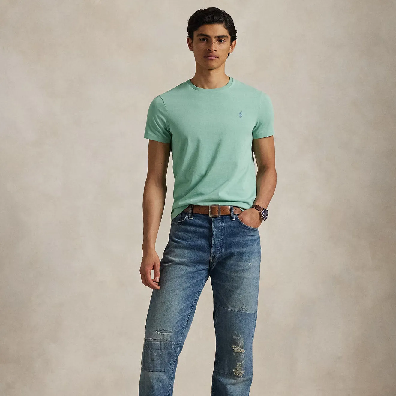 Polo Ralph Lauren T-Shirt à Col Rond Personnalisé Slim Céladon