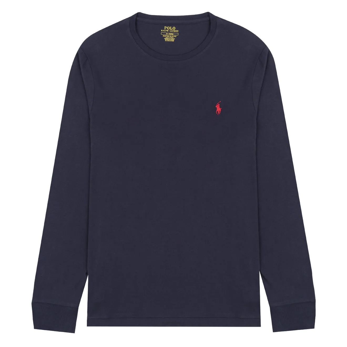 Polo Ralph Lauren T-Shirt en coton ajusté personnalisé manches longues Bleu marine