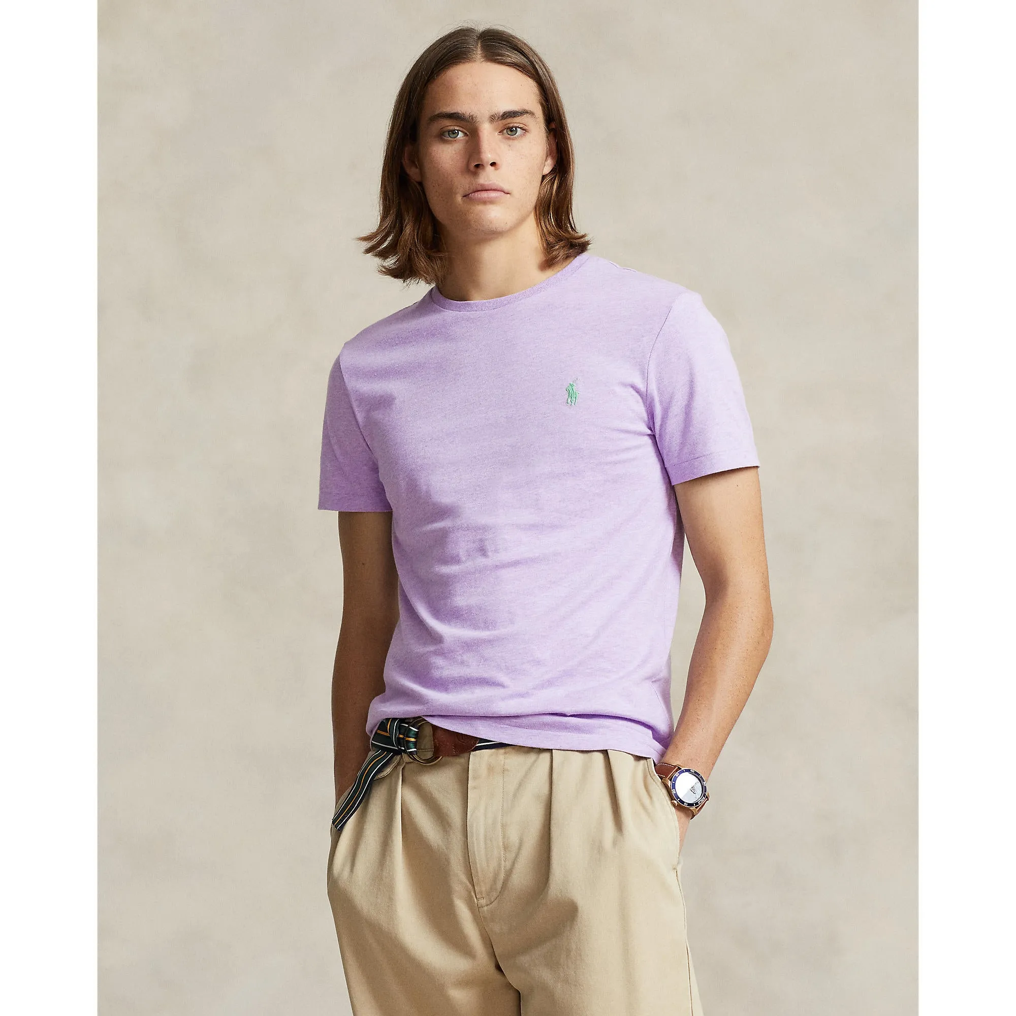Polo Ralph Lauren - T-shirt col rond ajusté personnalisé en jersey - Violet pâle chiné Vêtements Polo Ralph Lauren