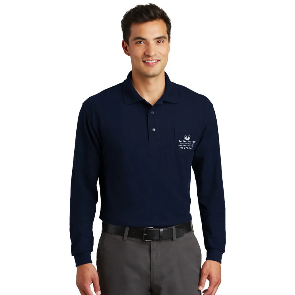 Polo à manches longues Port Authority Silk Touch avec poche, imprimé Port Authority