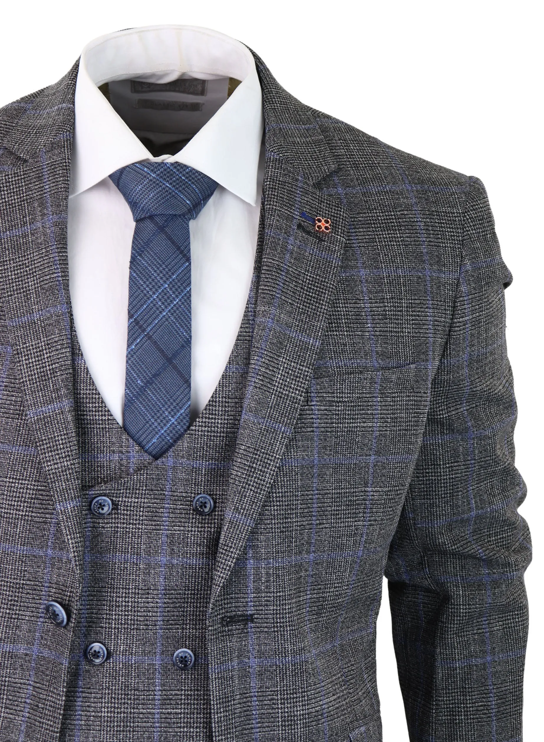 Costume 3 pièces Power Check Gris à double boutonnage