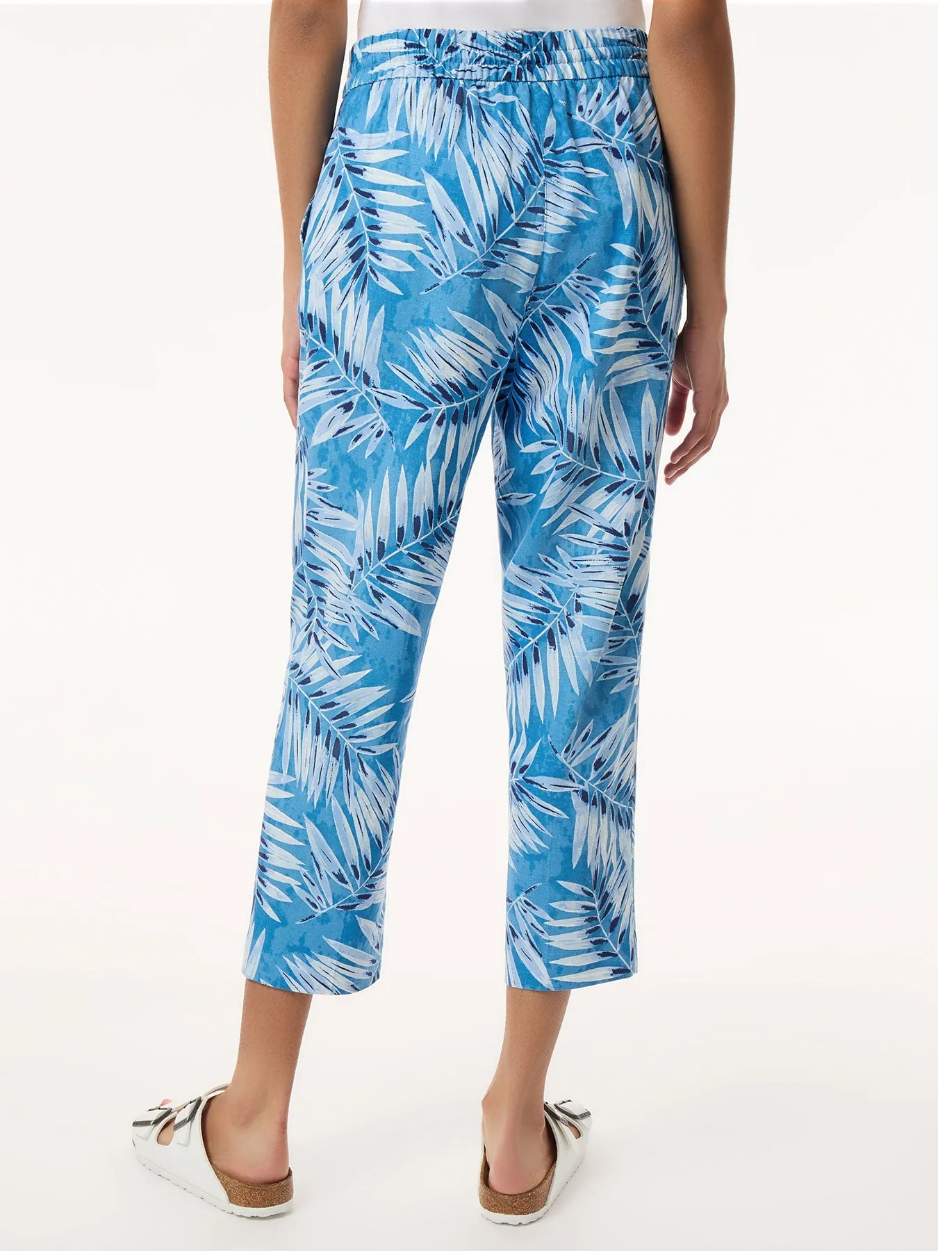 Pantalon court à cordon coulissant, en lin imprimé