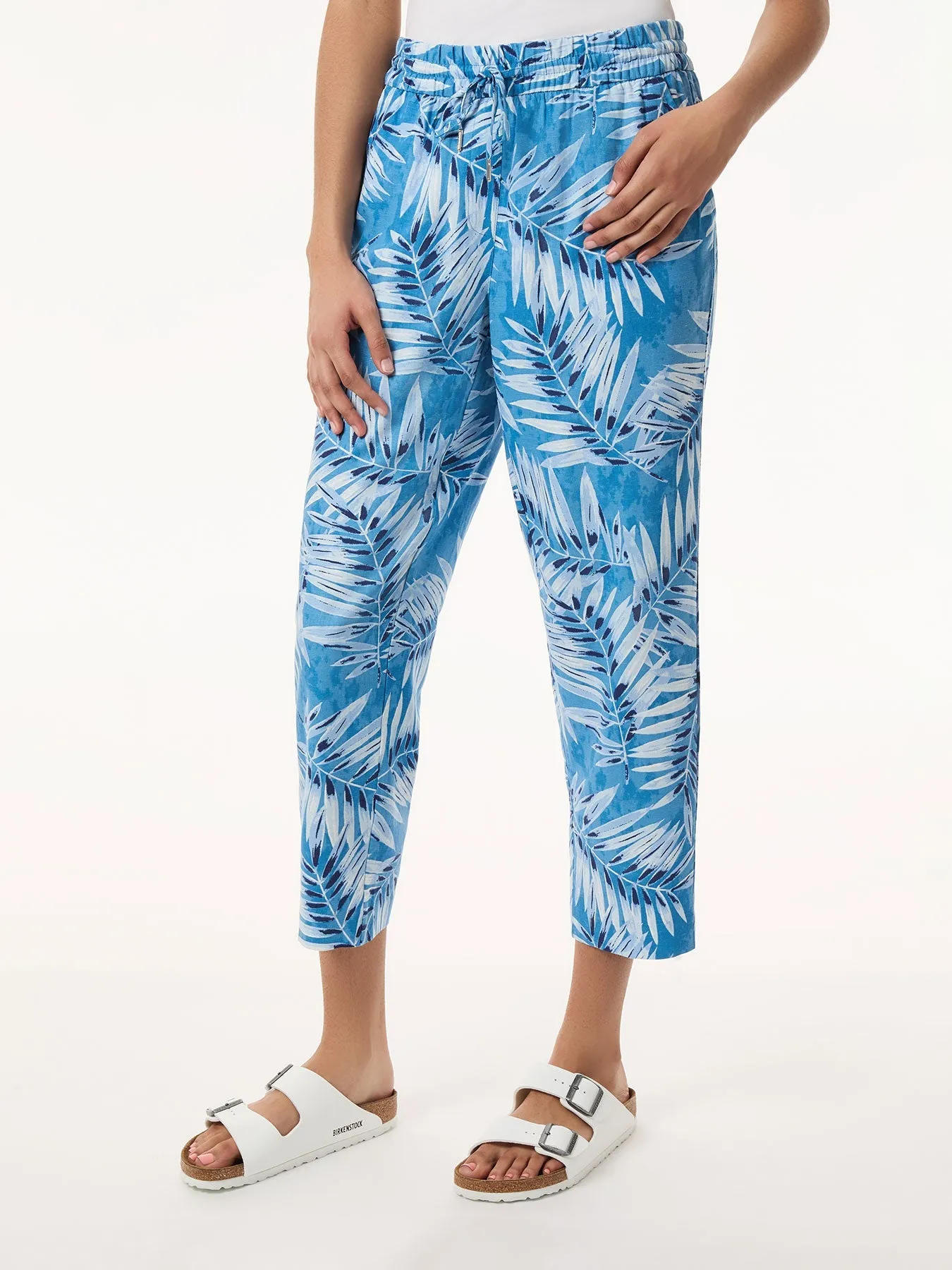 Pantalon court à cordon coulissant, en lin imprimé
