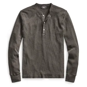 RRL par Ralph Lauren Maille Henley Manches Longues Toile Noir Délavé