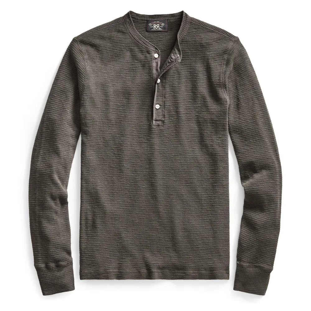 RRL par Ralph Lauren Maille Henley Manches Longues Toile Noir Délavé