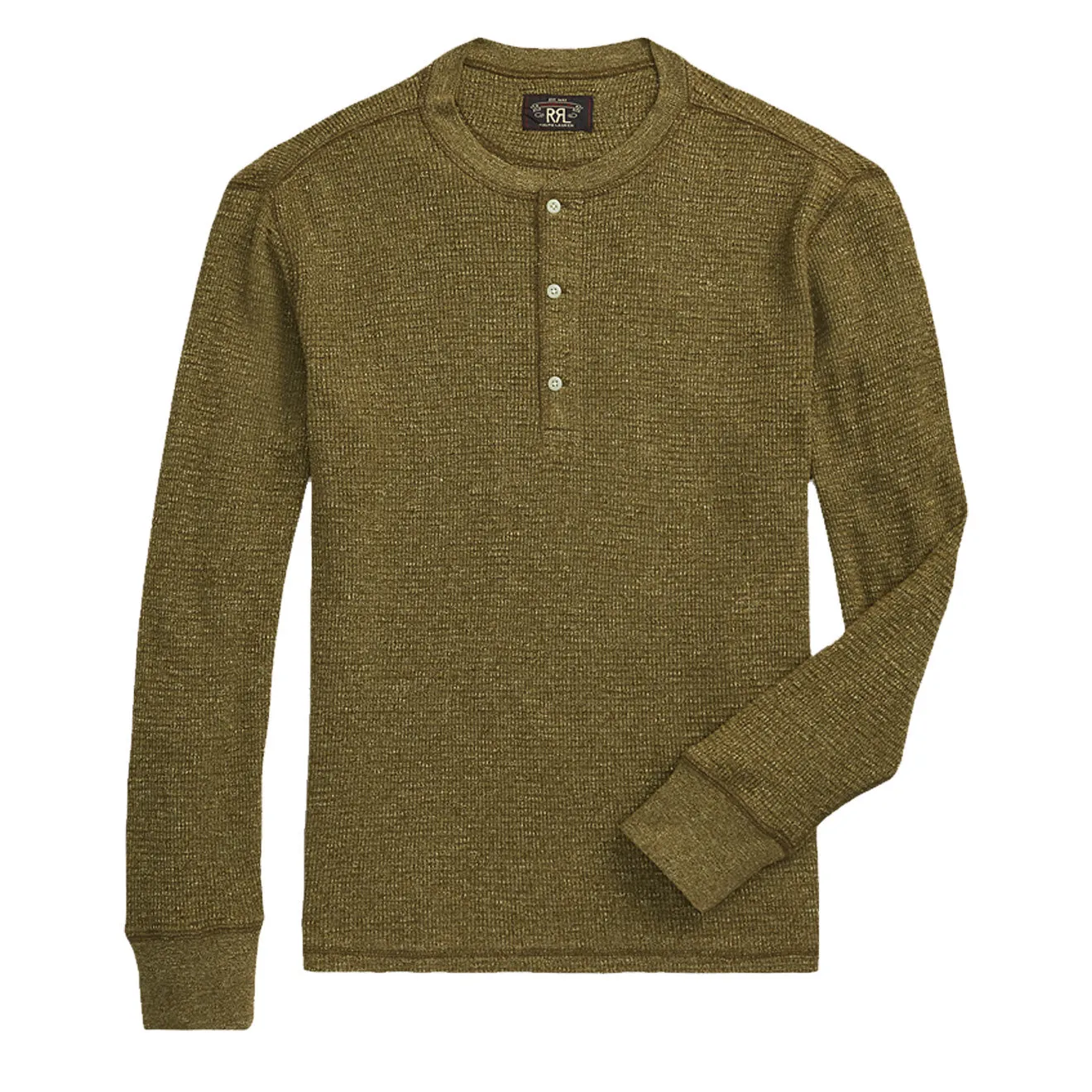 RRL par Ralph Lauren Chemise Henley en maille gaufrée Vert olive chiné