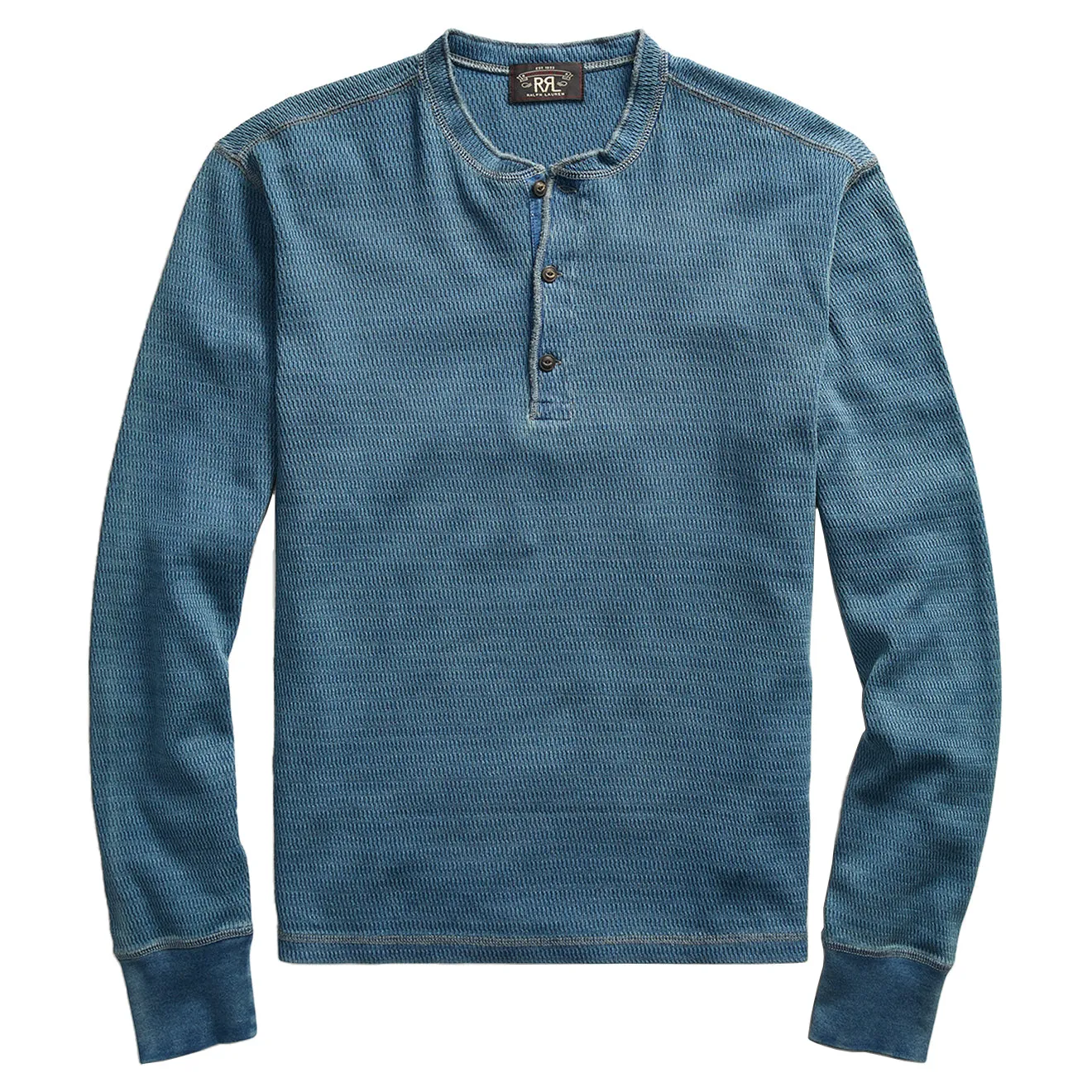 RRL par Ralph Lauren Henley en coton gaufré tricoté lavé bleu indigo
