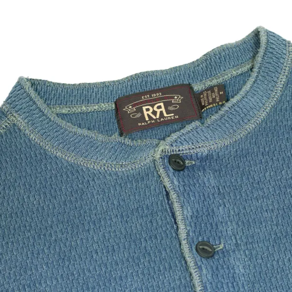 RRL par Ralph Lauren Henley en coton gaufré tricoté lavé bleu indigo