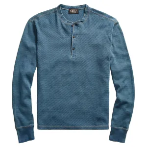 RRL par Ralph Lauren Henley en coton gaufré tricoté lavé bleu indigo