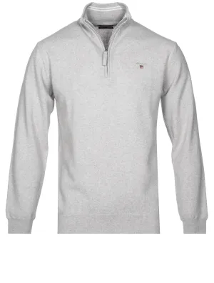 Pull Super Fin en Laine Mérinos à Demi-Zip Gris Clair Mélangé