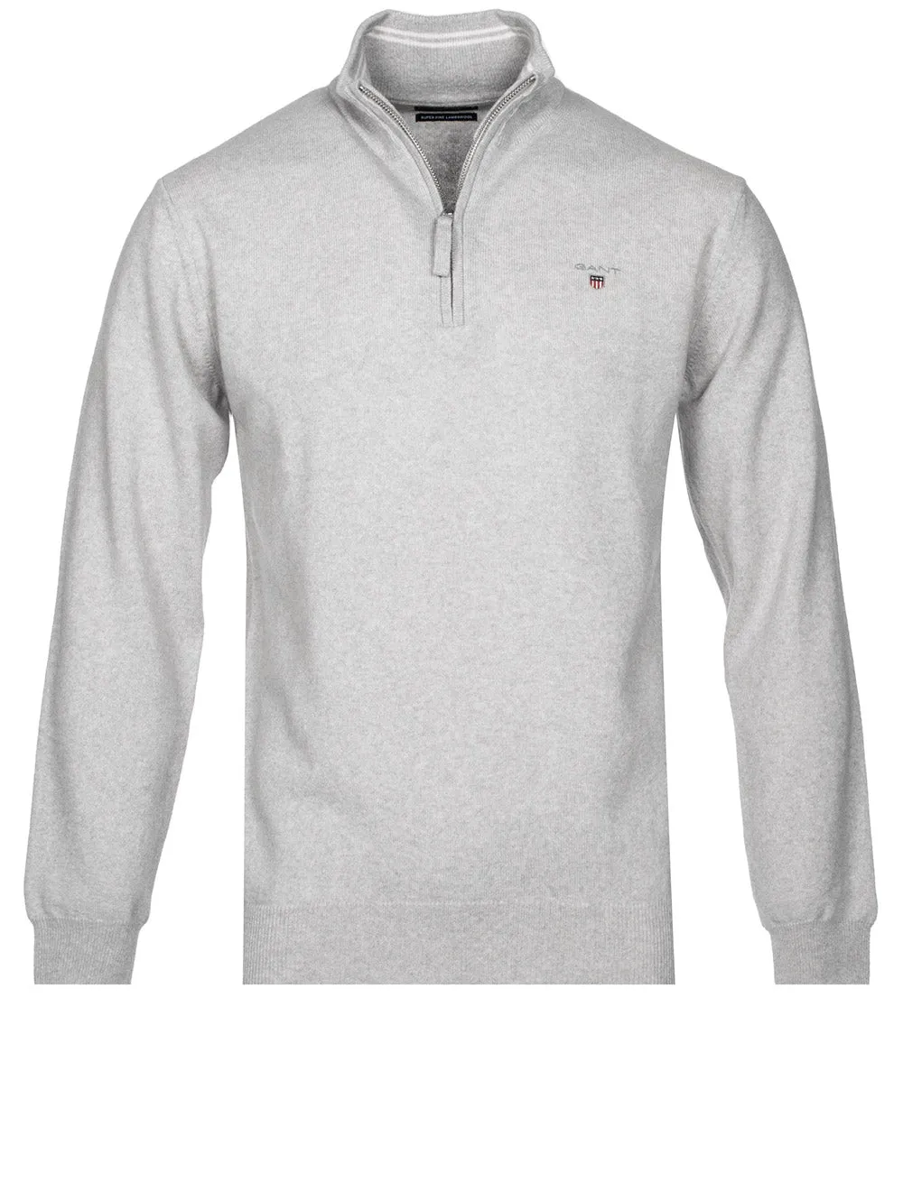 Pull Super Fin en Laine Mérinos à Demi-Zip Gris Clair Mélangé