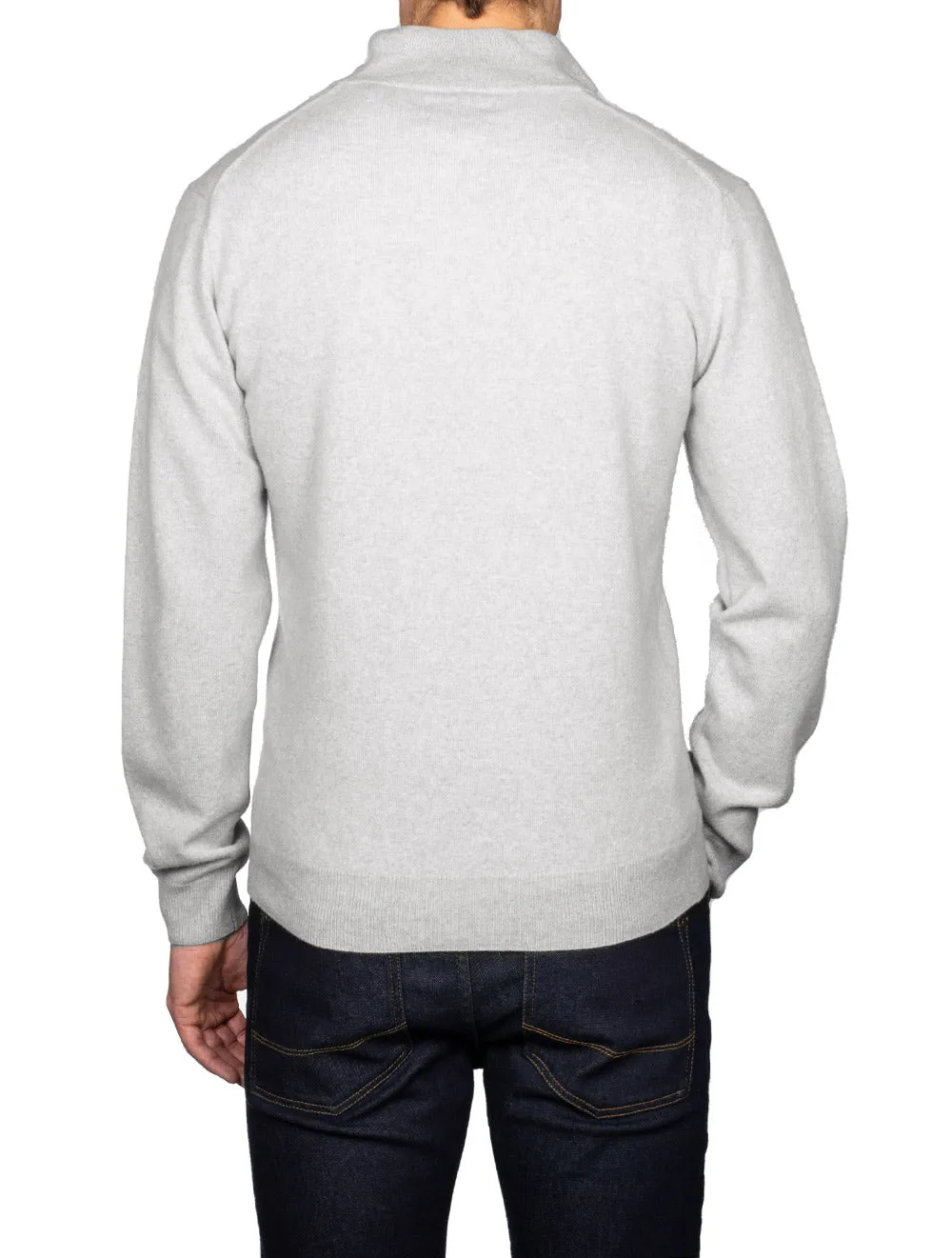 Pull Super Fin en Laine Mérinos à Demi-Zip Gris Clair Mélangé