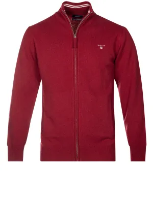 Cardigan Super Fin en Laine Mérinos à Fermeture Éclair Port Rouge