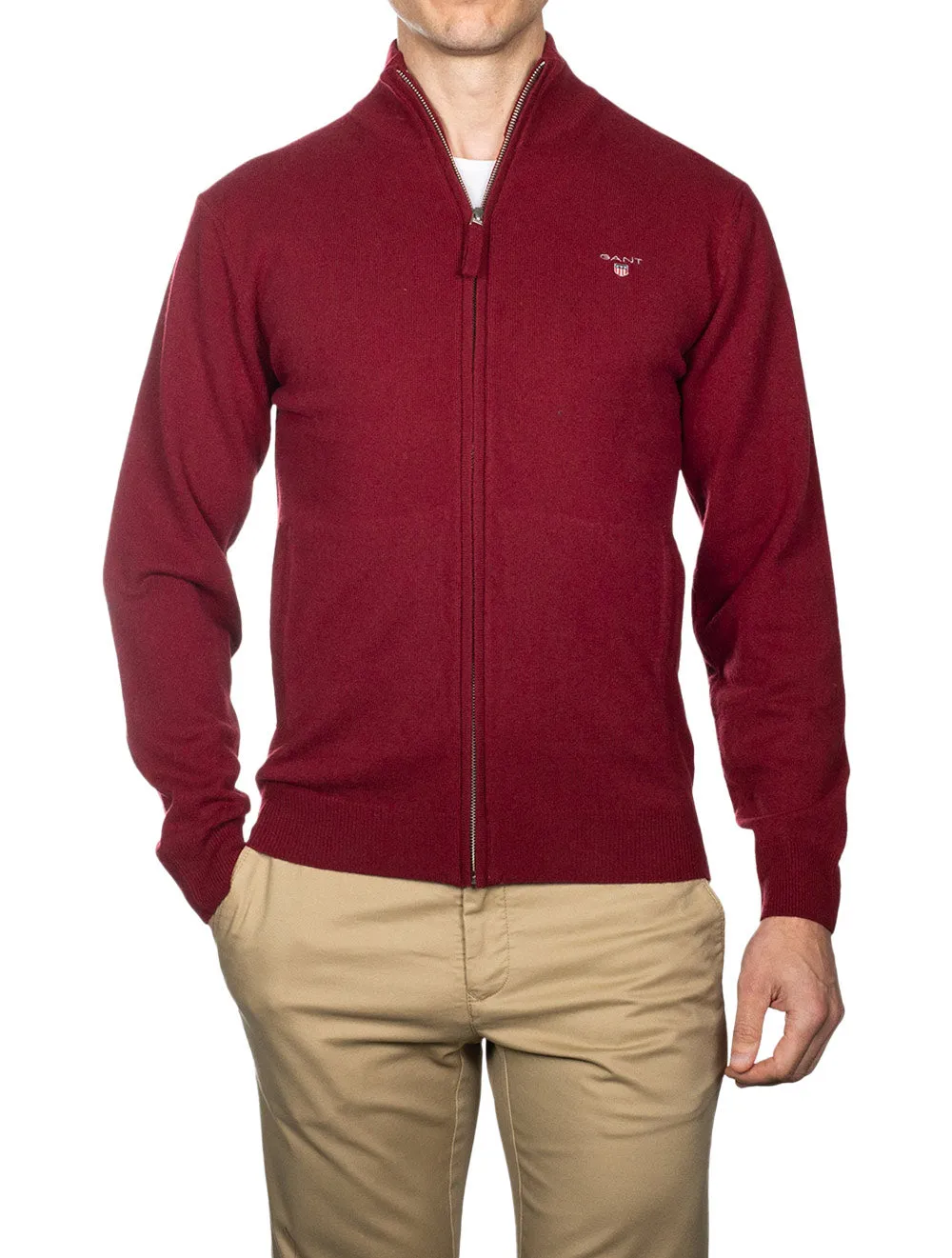 Cardigan Super Fin en Laine Mérinos à Fermeture Éclair Port Rouge