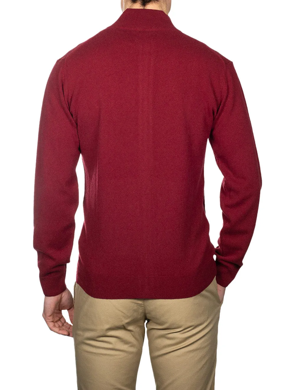 Cardigan Super Fin en Laine Mérinos à Fermeture Éclair Port Rouge