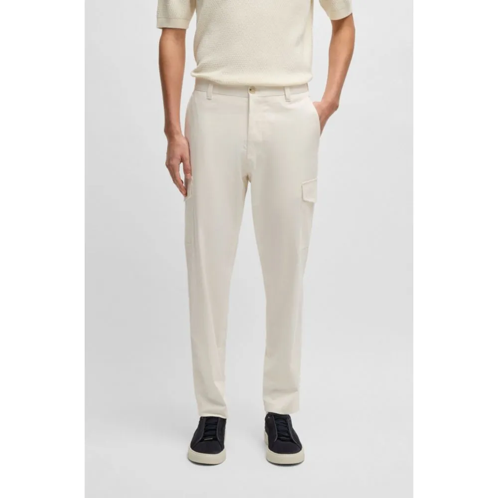 Pantalon ajusté effilé en coton, soie et élasthanne