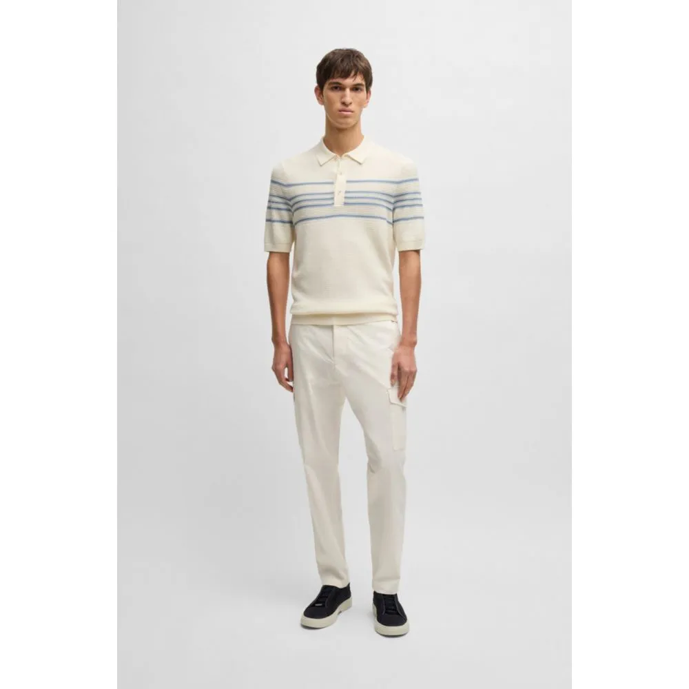 Pantalon ajusté effilé en coton, soie et élasthanne