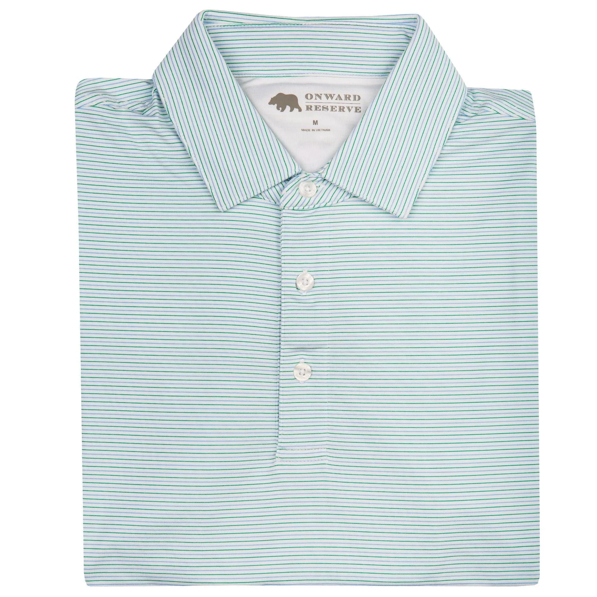 Polo de Performance Tour Stripe - Bleu/Vert