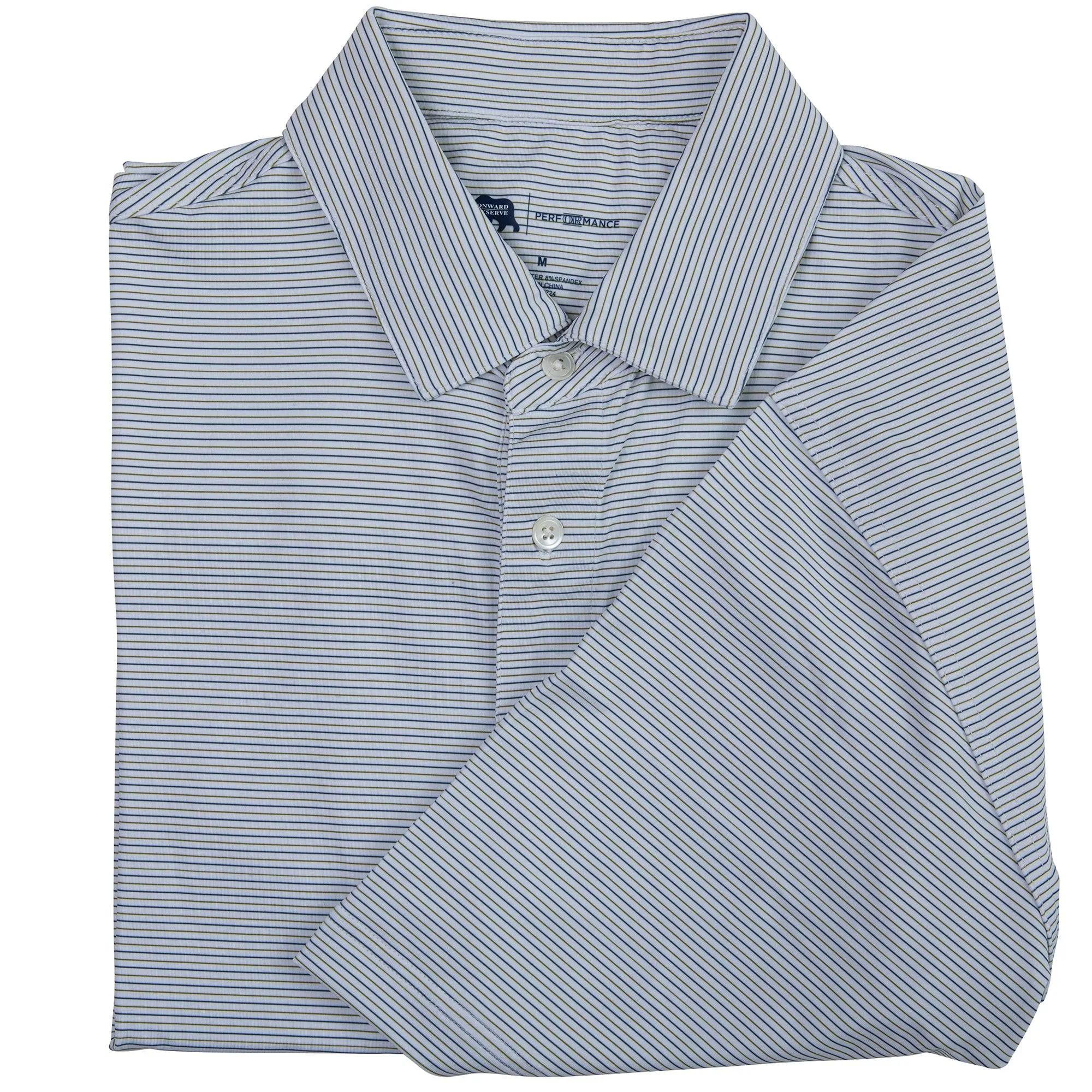 Polo de Performance Tour Stripe - Vert Olive/Bleu Universitaire