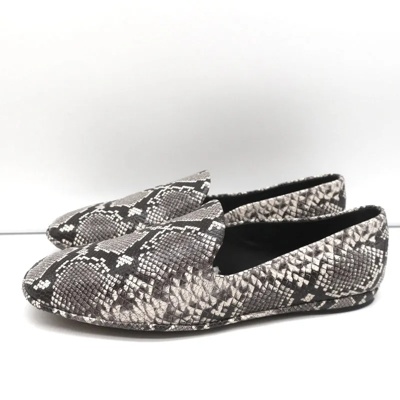 Vince Loafers Paz Gris/Crème Cuir Imprimé Serpent Taille 7 Mocassins à Enfiler