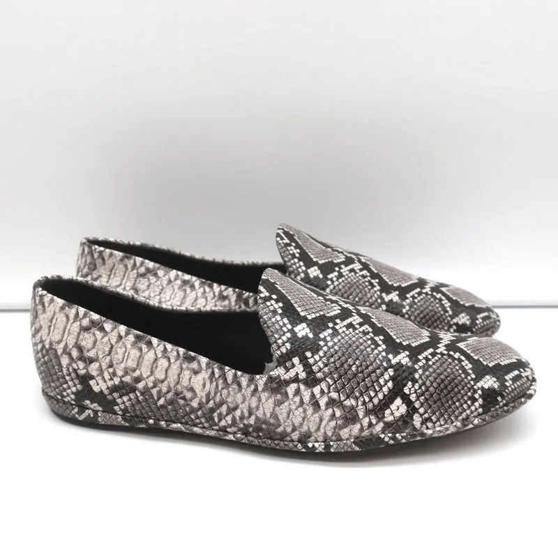 Vince Loafers Paz Gris/Crème Cuir Imprimé Serpent Taille 7 Mocassins à Enfiler