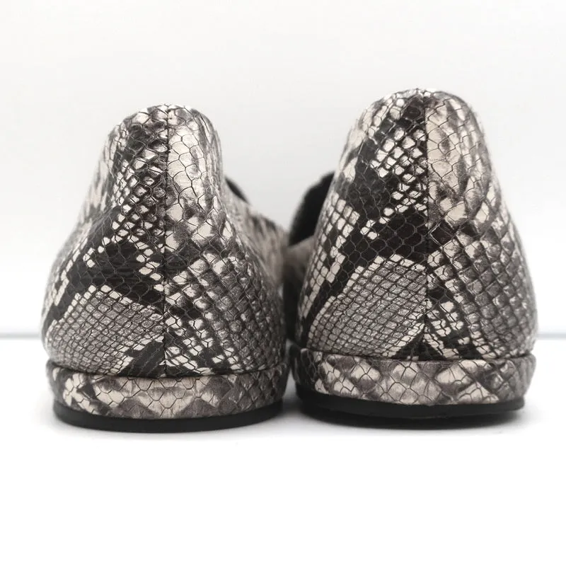 Vince Loafers Paz Gris/Crème Cuir Imprimé Serpent Taille 7 Mocassins à Enfiler