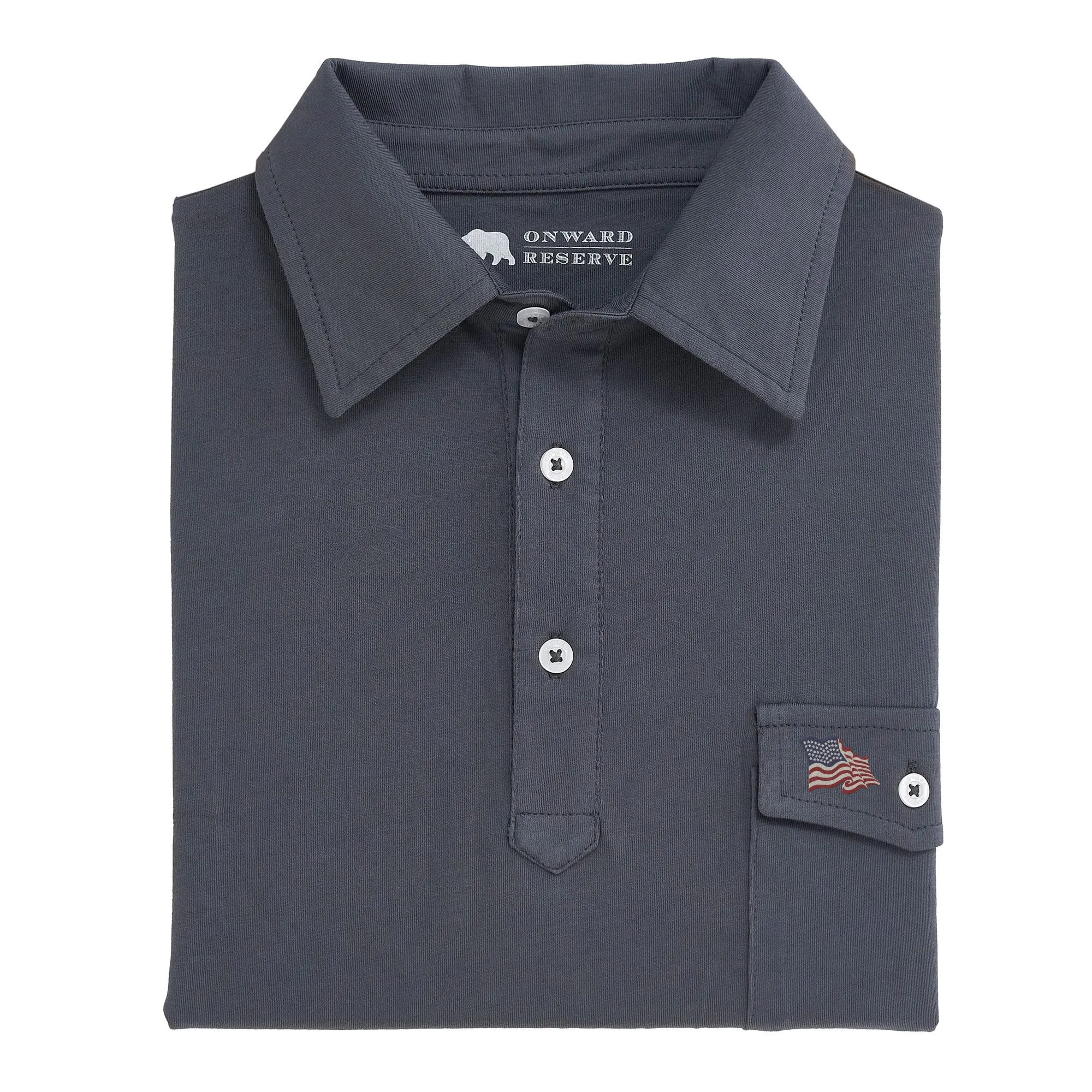 Polo Vintage Old School à Motif Drapeau - Dégradé de Bleu