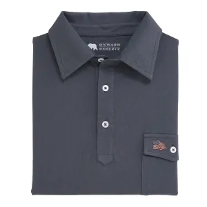 Polo Vintage Old School à Motif Drapeau - Dégradé de Bleu