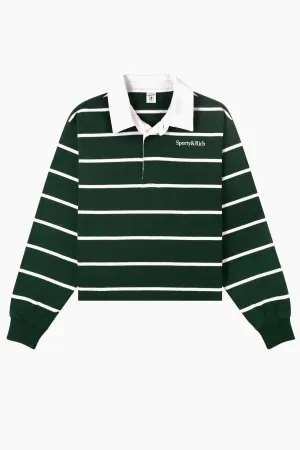 Polo Rugby Sporty & Rich Femme Court - Forêt/Blanc